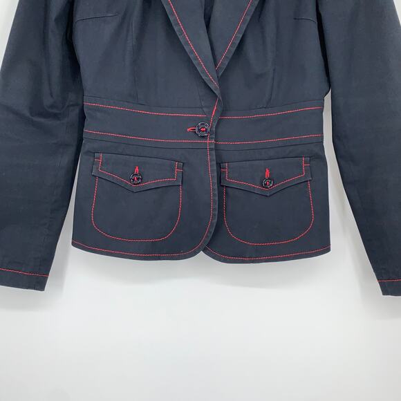 Moschino Navy Blazer With Red Contrast Stitching Peak Lapel Jacket - Picture 3 of 12